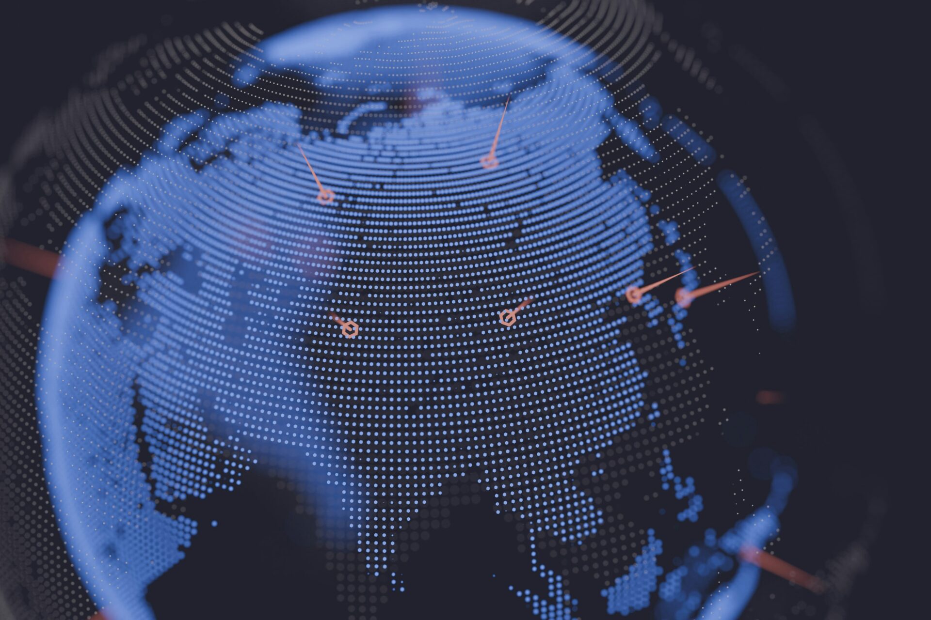 Blue and black digital globe representing global network infrastructure